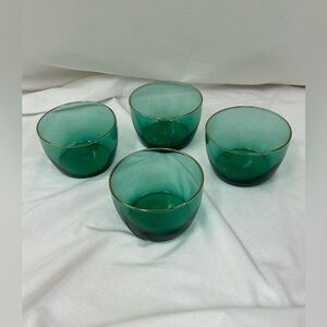 Libbey Green Juniper Glass with Gold Rim Bowls ~ Set of 4